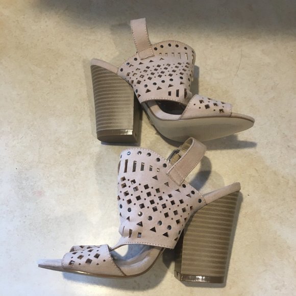 JustFab Serephine Open Toe Stacked Heels Size 6 - Picture 1 of 8